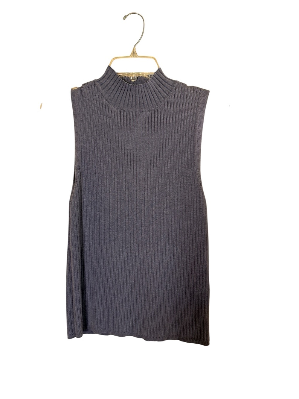 bagatelle Women’s Lilac Gray Minimalist Ribbed Sleeveless Mock Neck Tank sz L